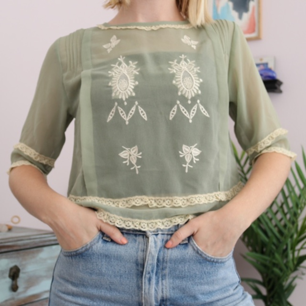 Urban Outfitters Lace Embroidered Blouse